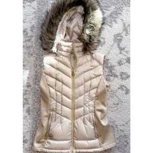 Michael Kors Gold Cream Quilted Vest with Faux Fur
